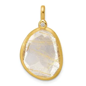 14K Polished Diamond and Rutilated Quartz Pendant