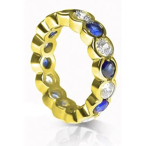 4.10 CT Round Cut Blue Sapphires & Diamonds - Eternity Ring
