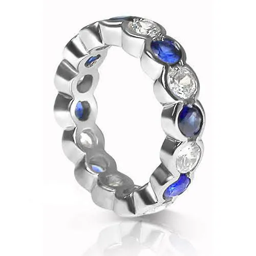 4.10 CT Round Cut Blue Sapphires & Diamonds - Eternity Ring