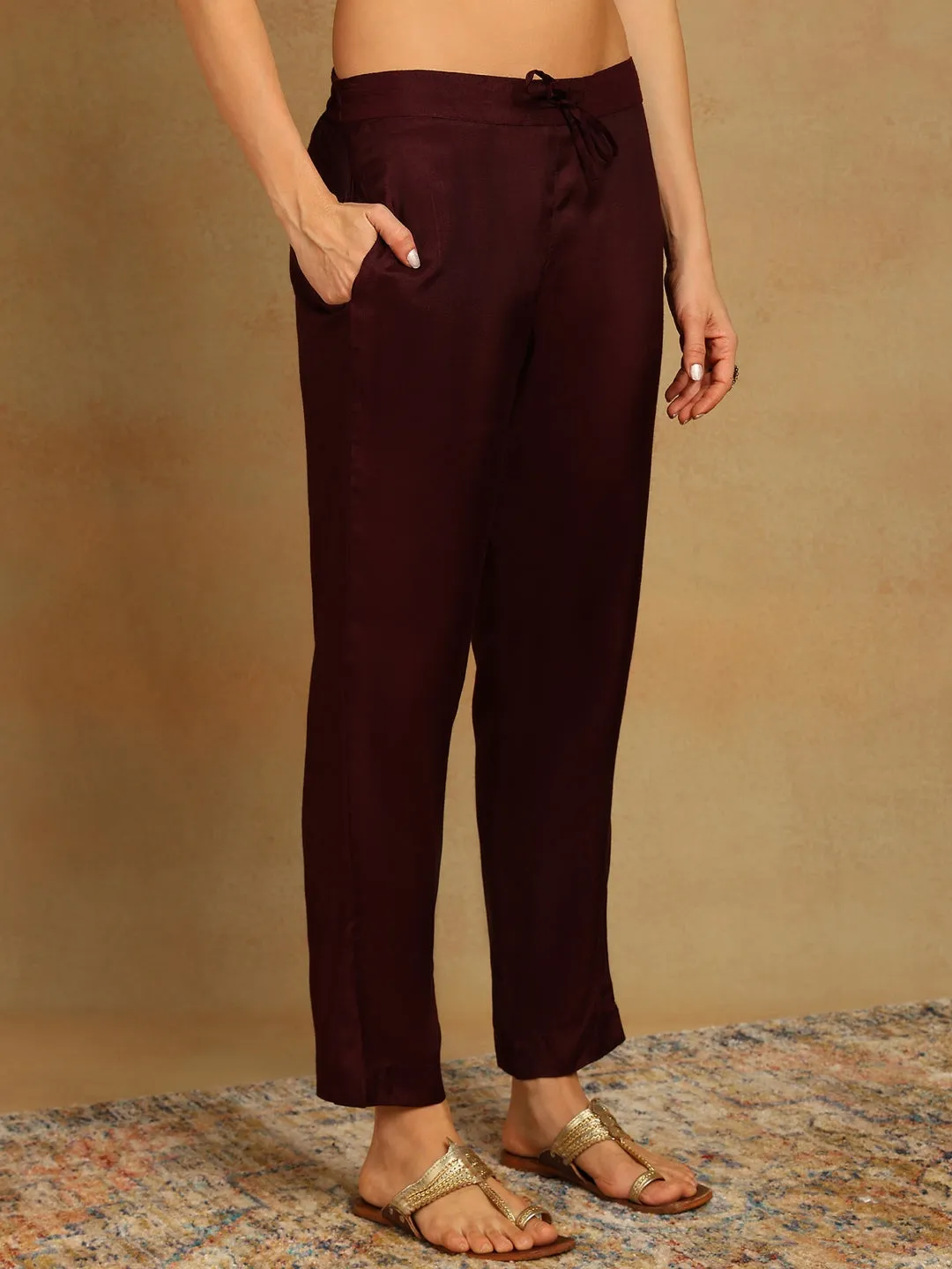 Ahika Women Purple Chanderi Silk Solid Woven Design Straight Kurta Trousers With Dupatta-PKSKD2702