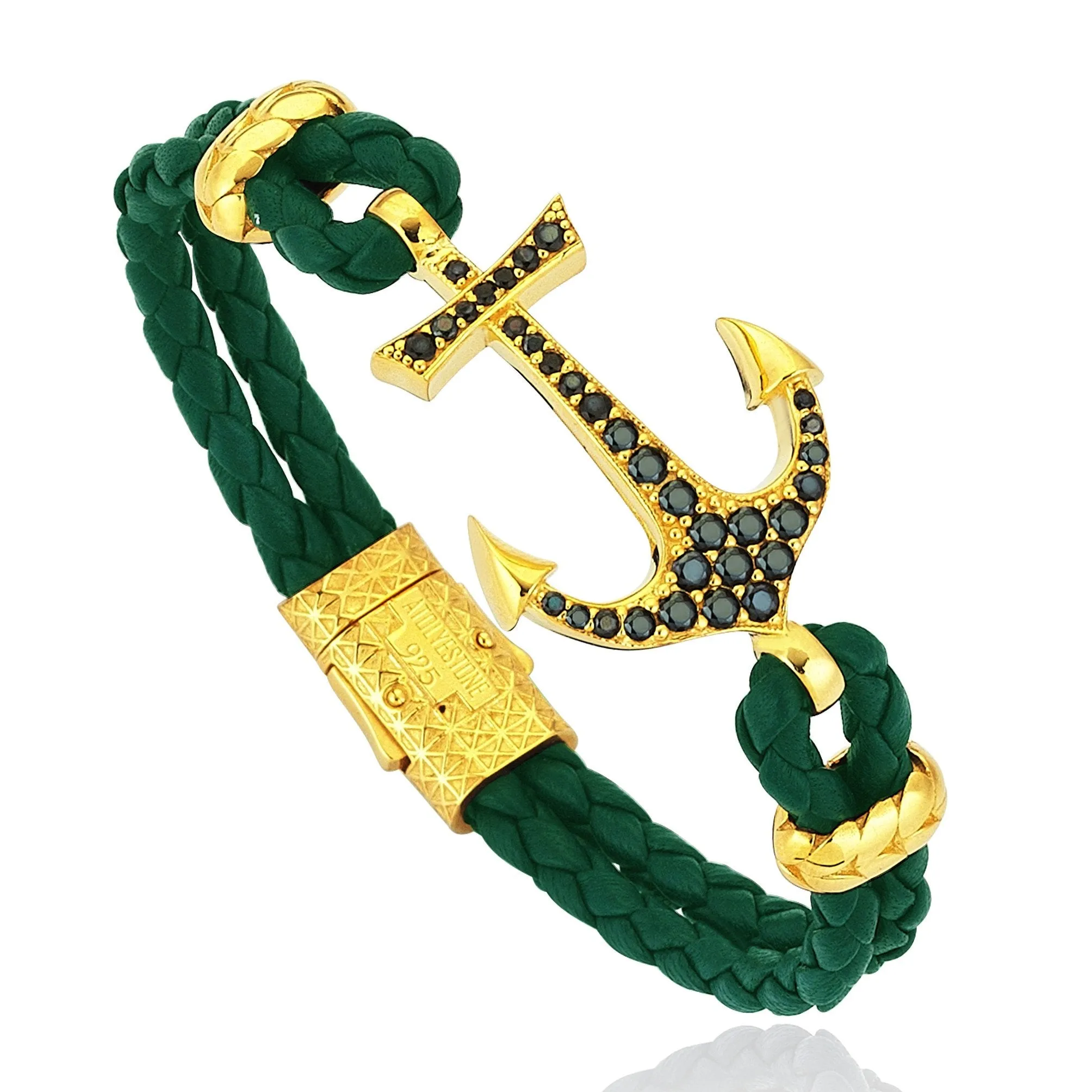 Anchor Leather Bracelet - Silver