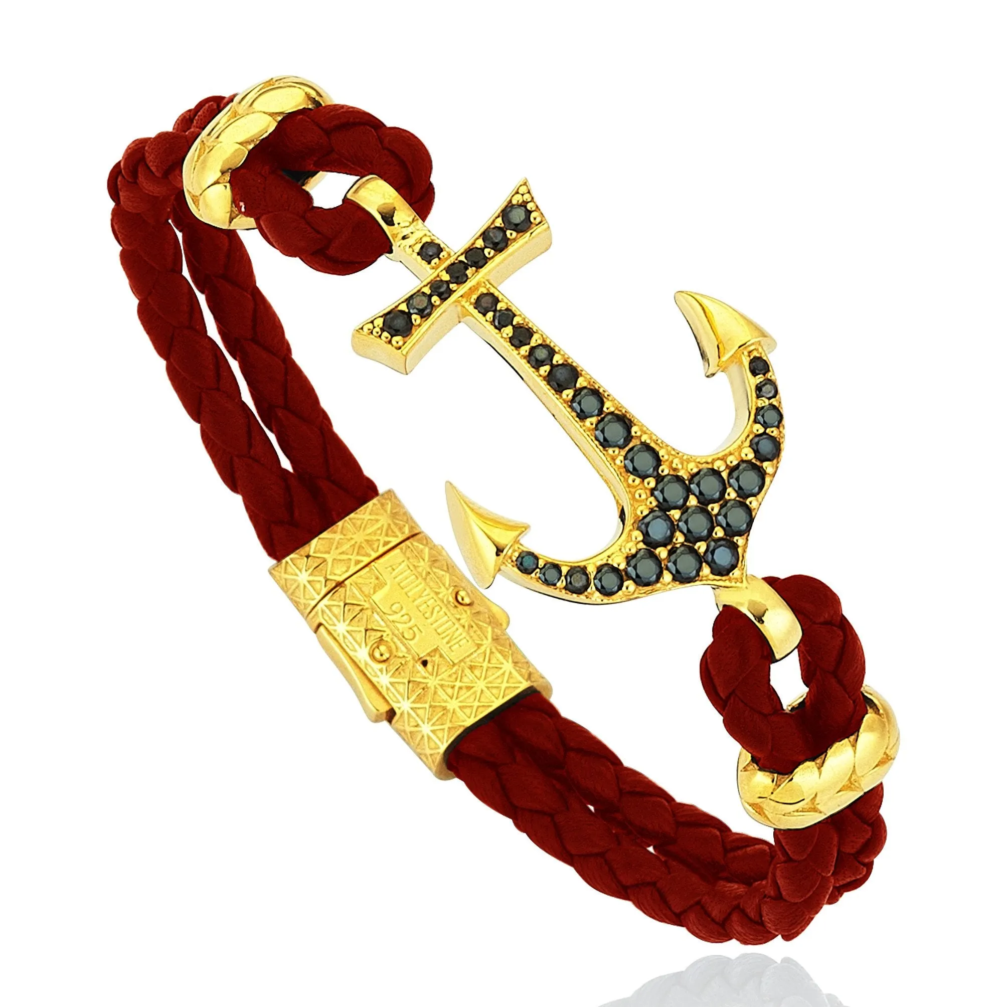 Anchor Leather Bracelet - Silver