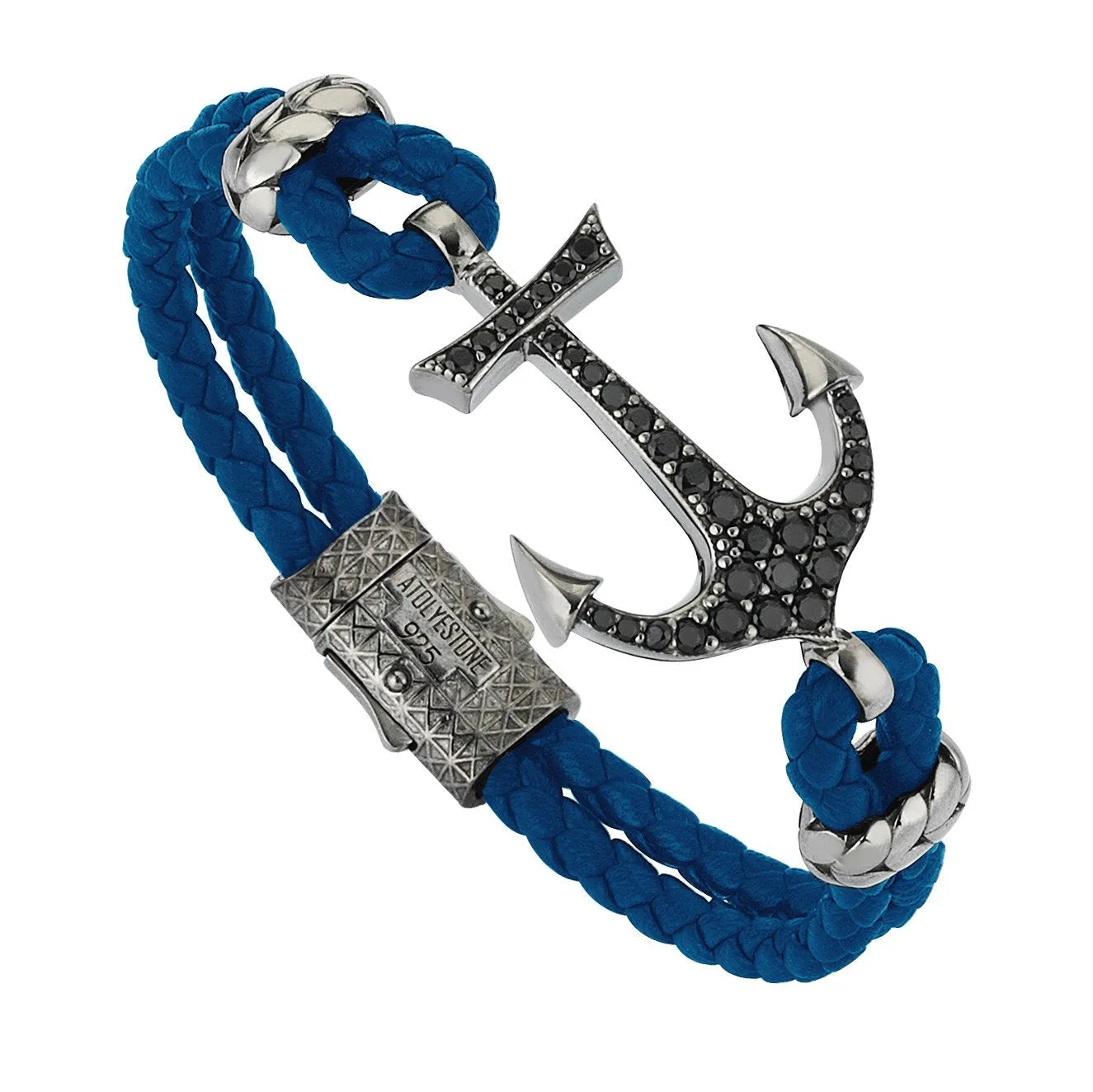 Anchor Leather Bracelet - Silver