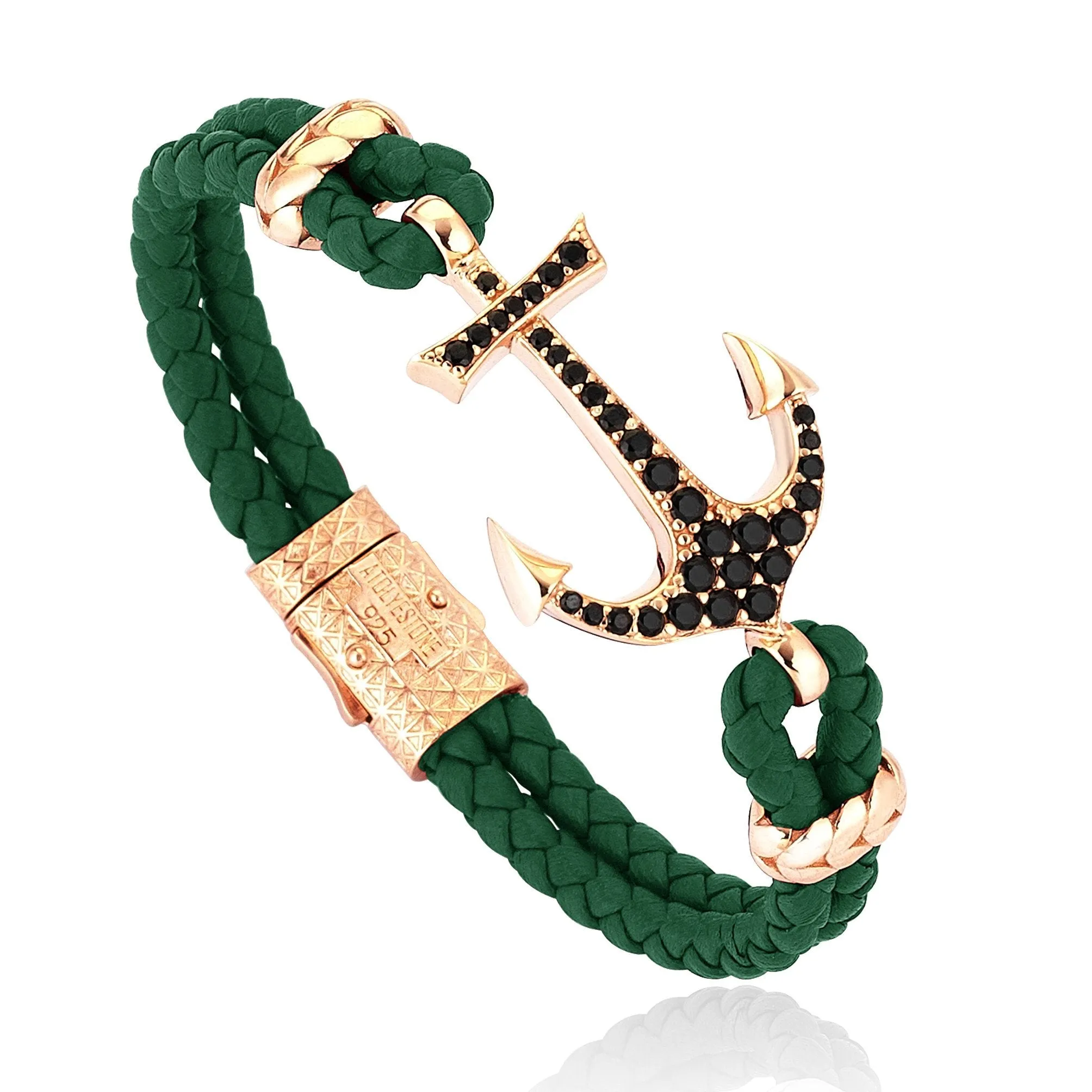 Anchor Leather Bracelet - Silver