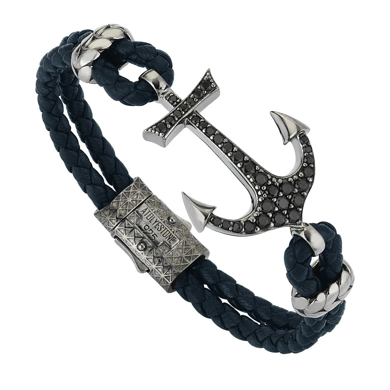 Anchor Leather Bracelet - Silver