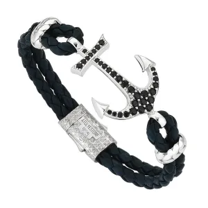 Anchor Leather Bracelet - Silver