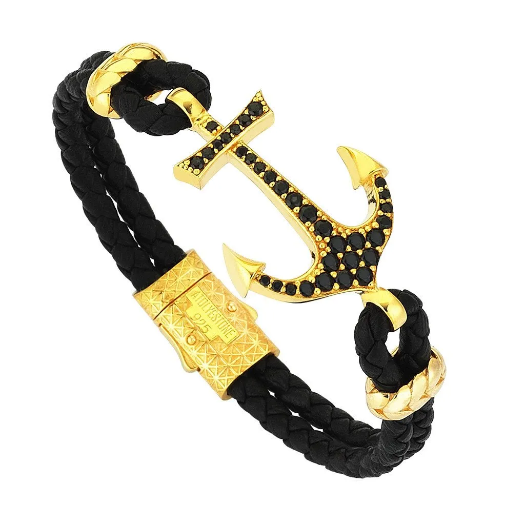 Anchor Leather Bracelet - Silver
