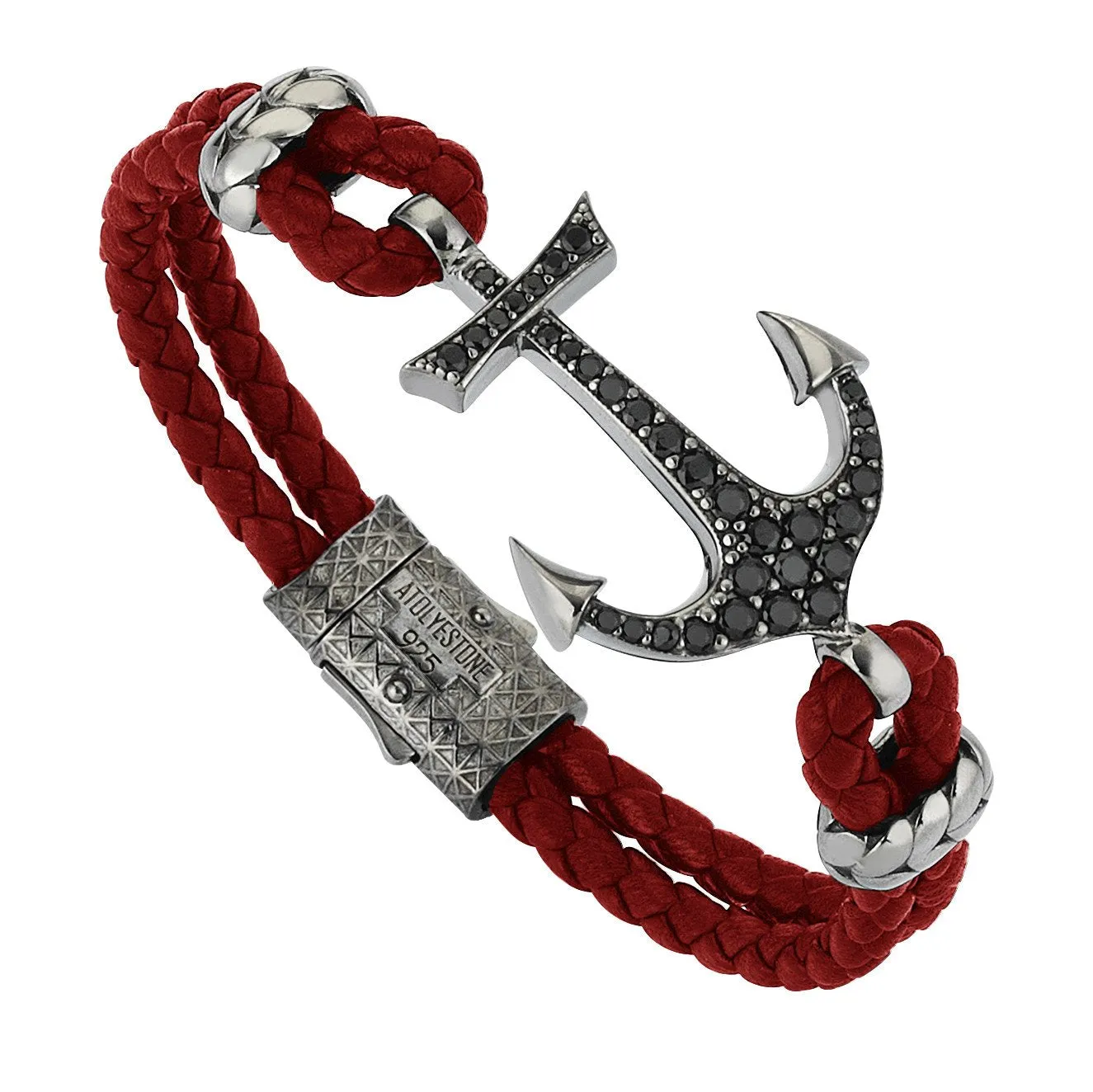 Anchor Leather Bracelet - Silver