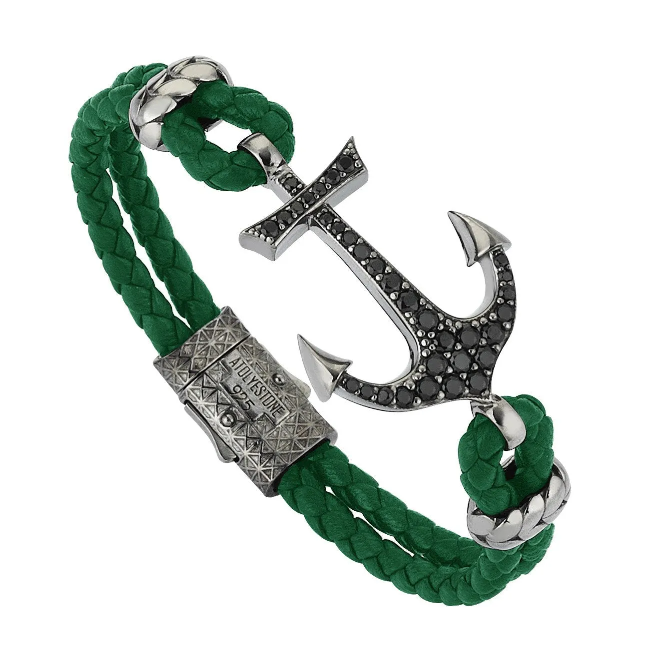 Anchor Leather Bracelet - Silver
