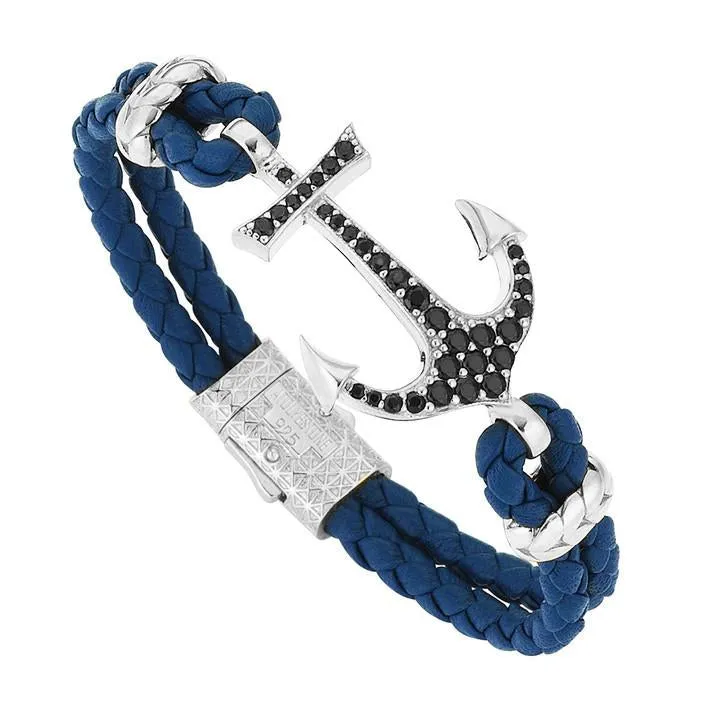 Anchor Leather Bracelet - Silver
