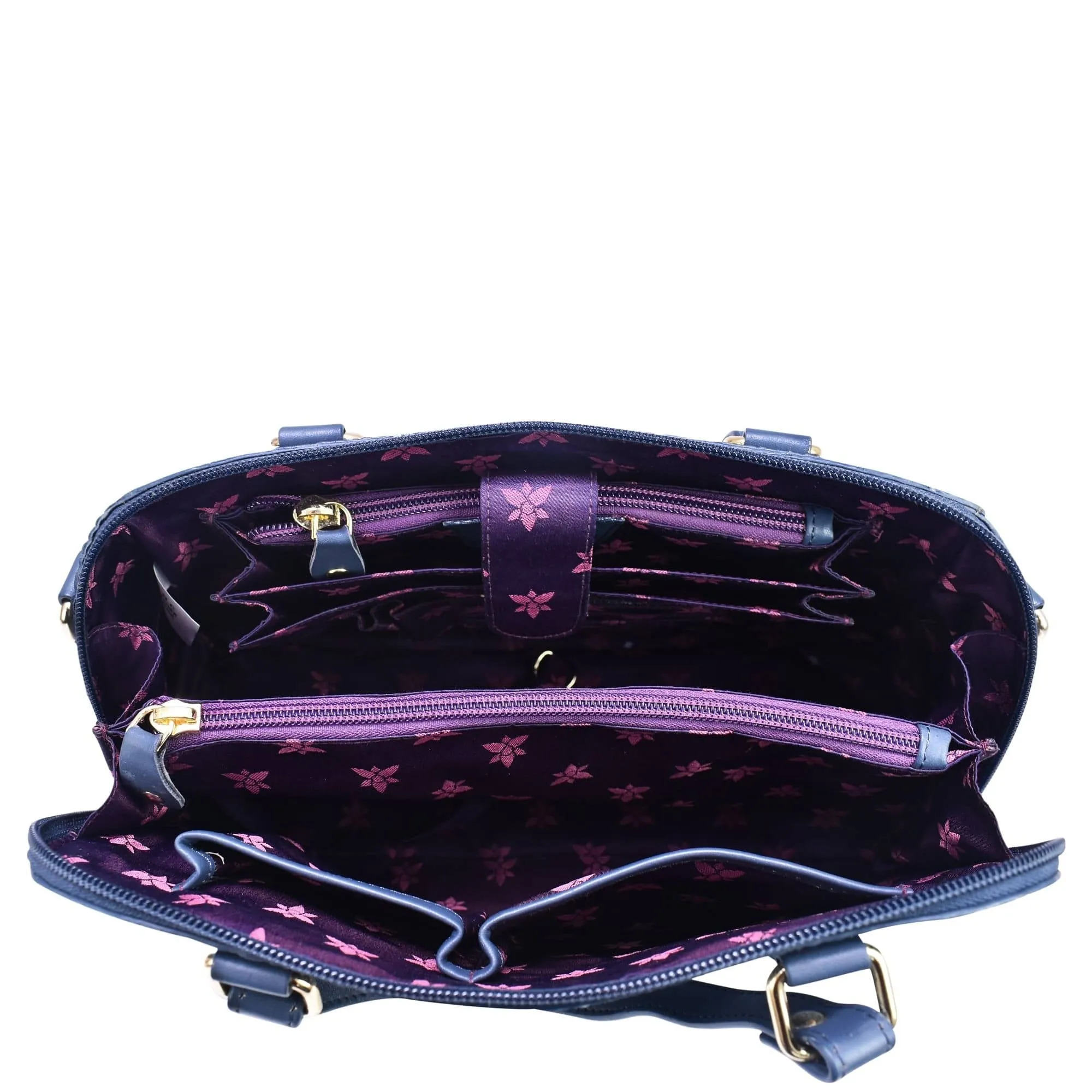 Anuschka Wide Organizer Satchel Croc Embossed Sapphire