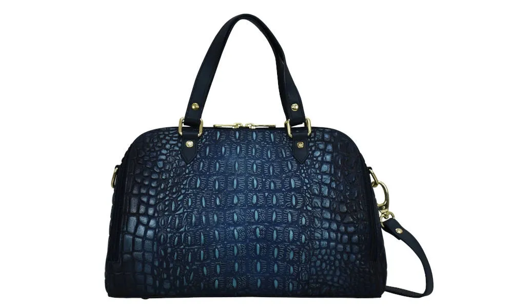 Anuschka Wide Organizer Satchel Croc Embossed Sapphire