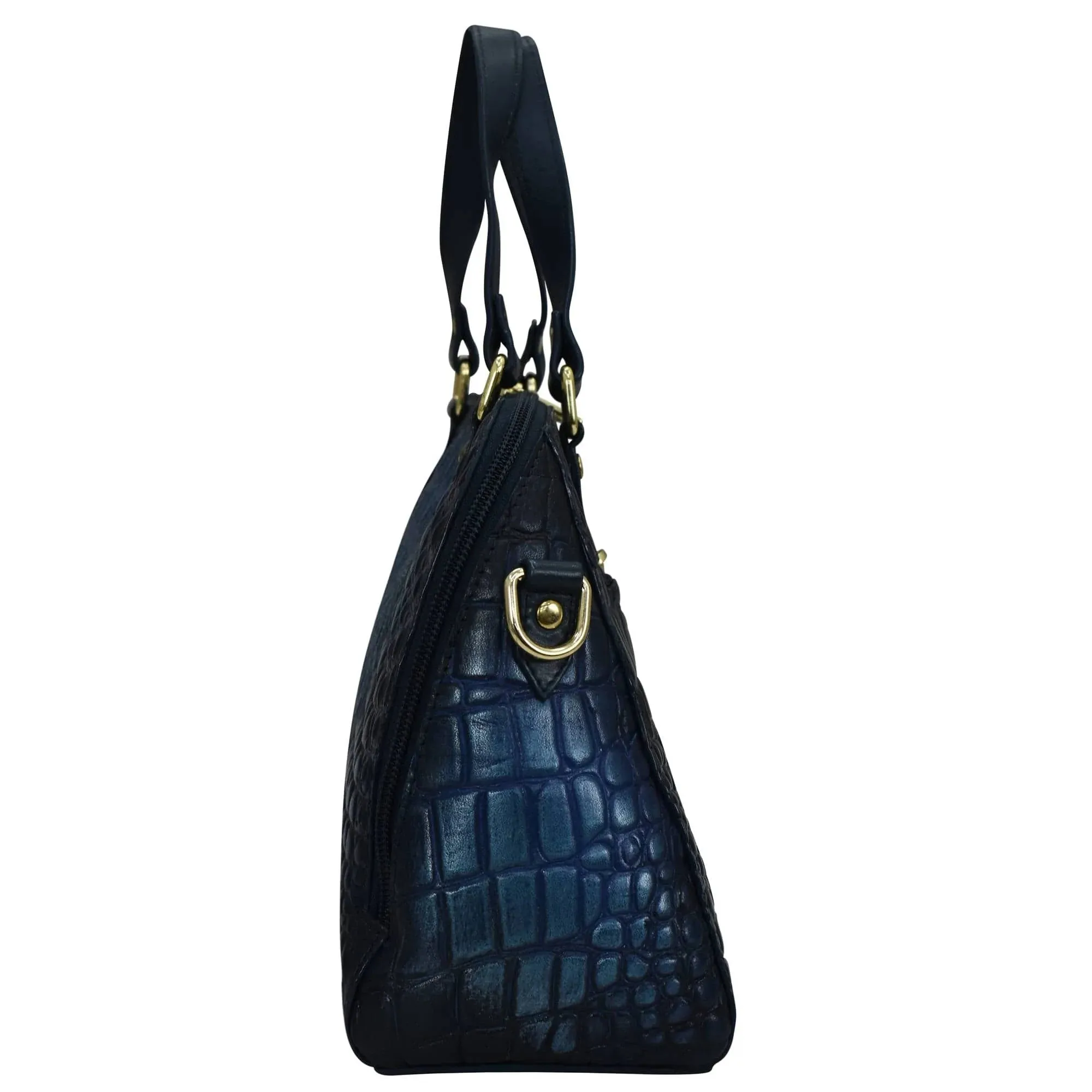 Anuschka Wide Organizer Satchel Croc Embossed Sapphire