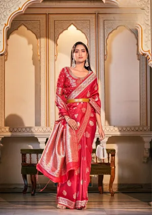 Attractive Satrani Art Silk Dark Red Color Saree with Blouse piece