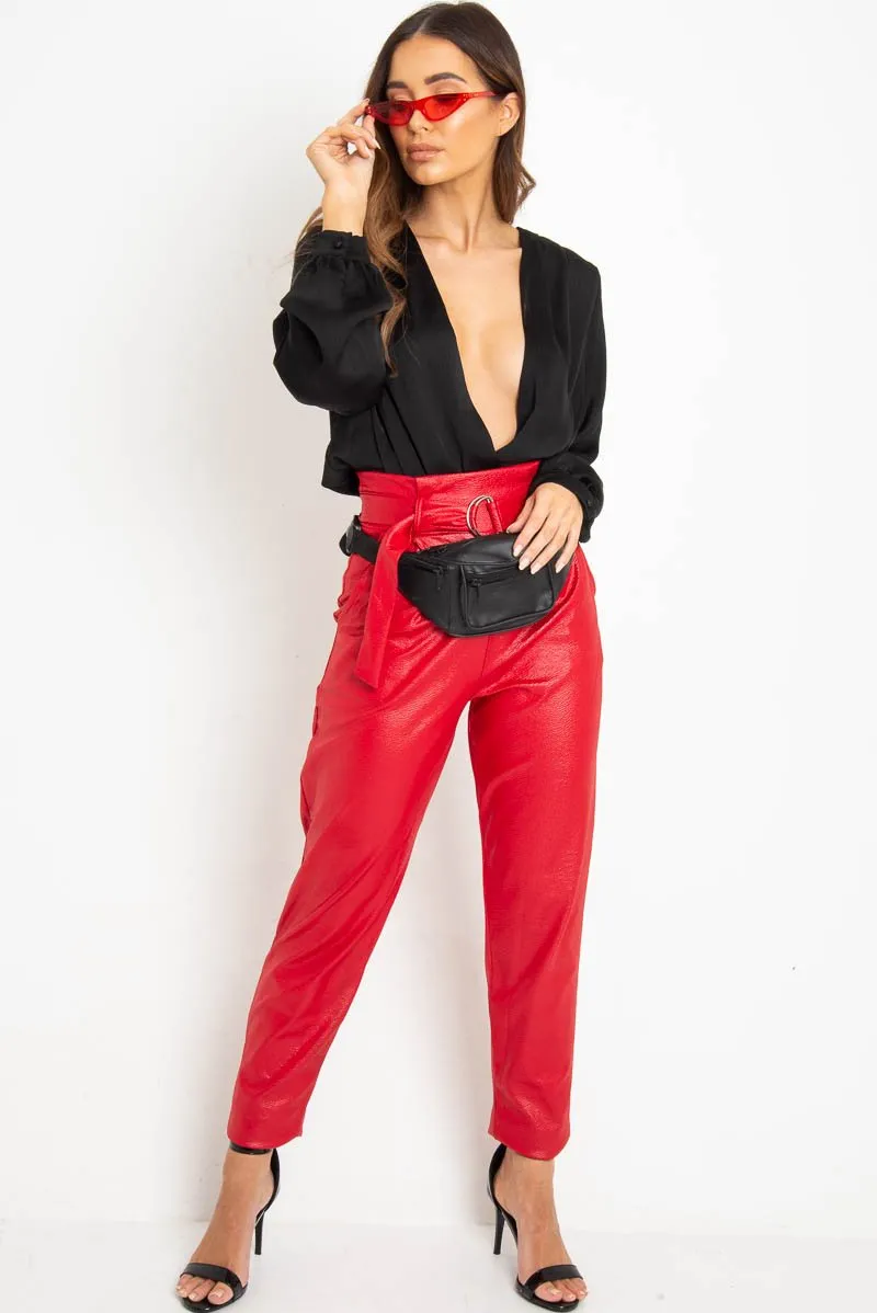 Black Chiffon Plunge Blouson Sleeve Bodysuit - Liah