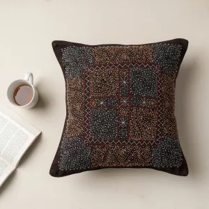 Black - Kala Raksha Rabari Bakhiya Hand Embroidered Pure Cotton Cushion Cover