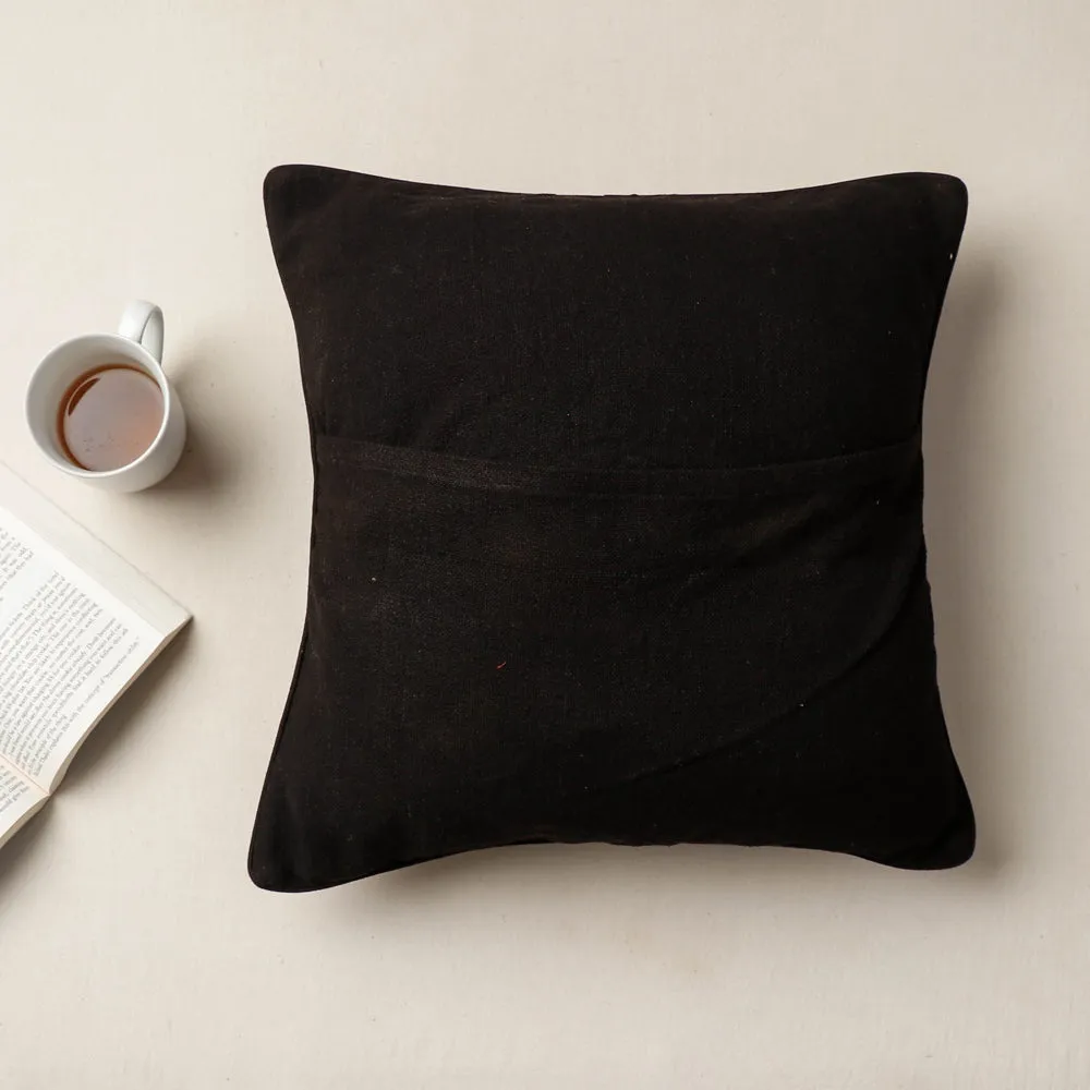 Black - Kala Raksha Rabari Bakhiya Hand Embroidered Pure Cotton Cushion Cover