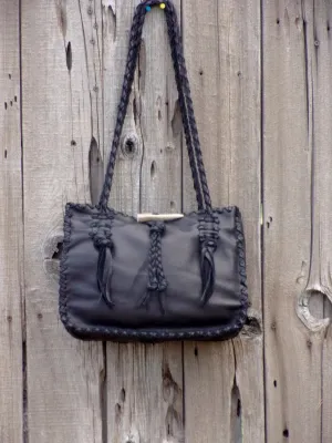 Black leather shoulder bag , Leather shoulder bag
