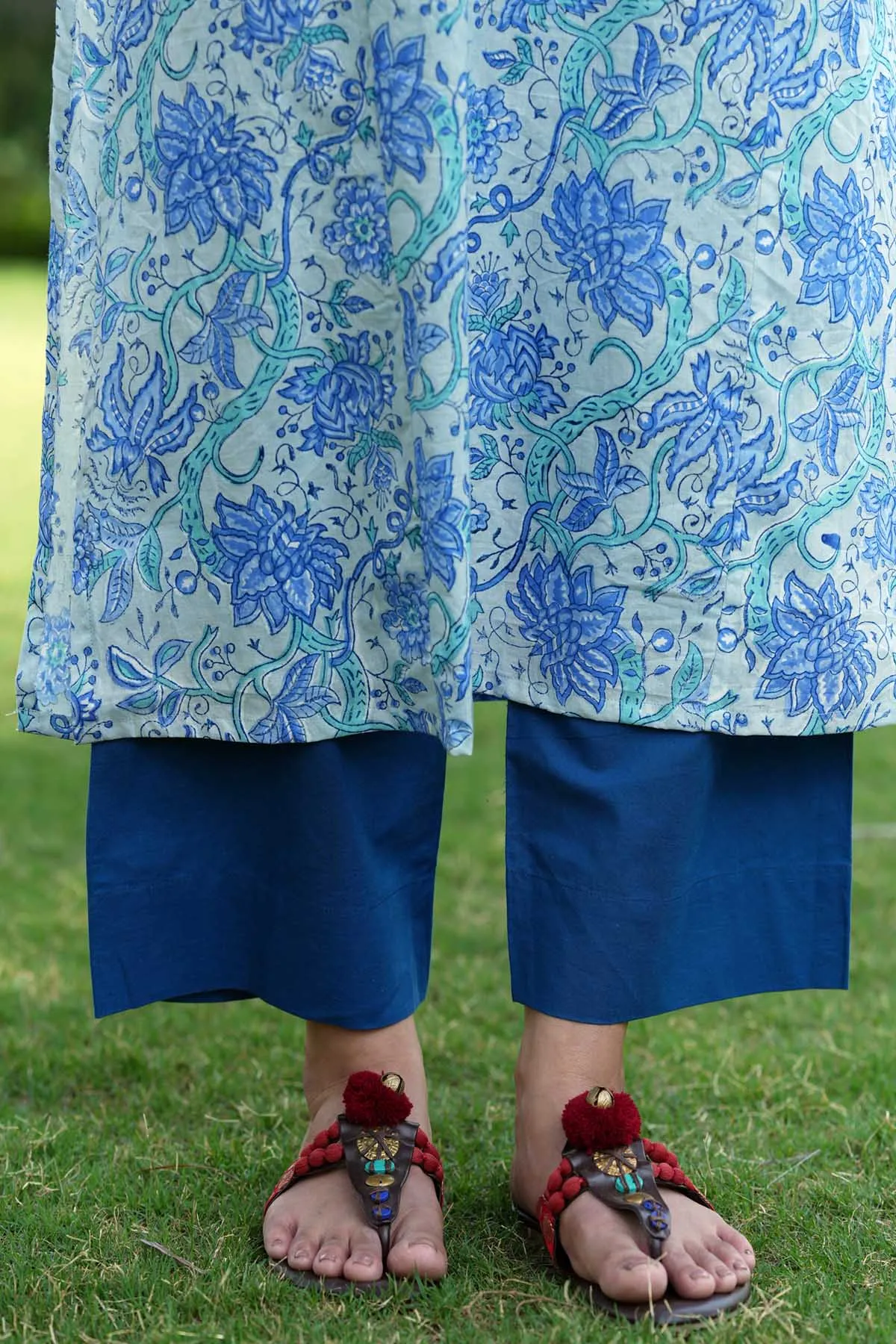 Bright Blue Straight Pants With Elasticated Waist