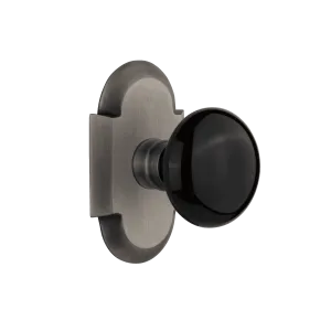 Cottage Short Plate with Black Porcelain Knob in Antique Pewter
