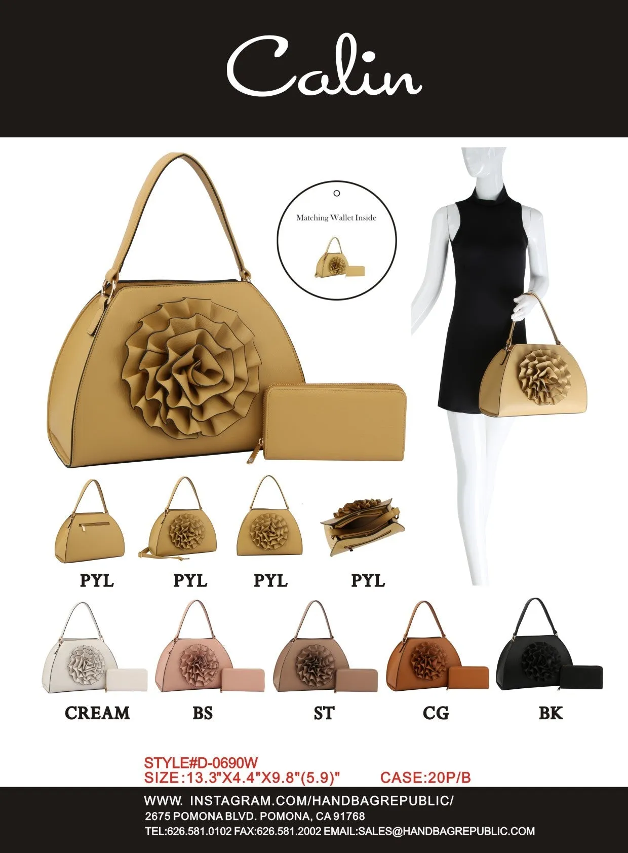 D-0690W Fashion Flower Shape Tote Handbag with Matching Wallet