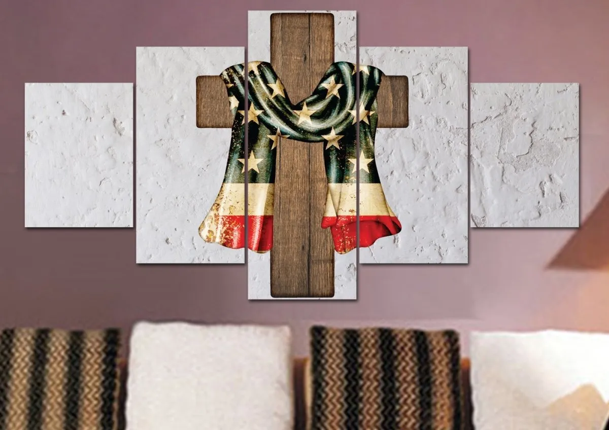 Draped Cross American Flag Patriotic Wall Art - Christian Canvas Wall Art