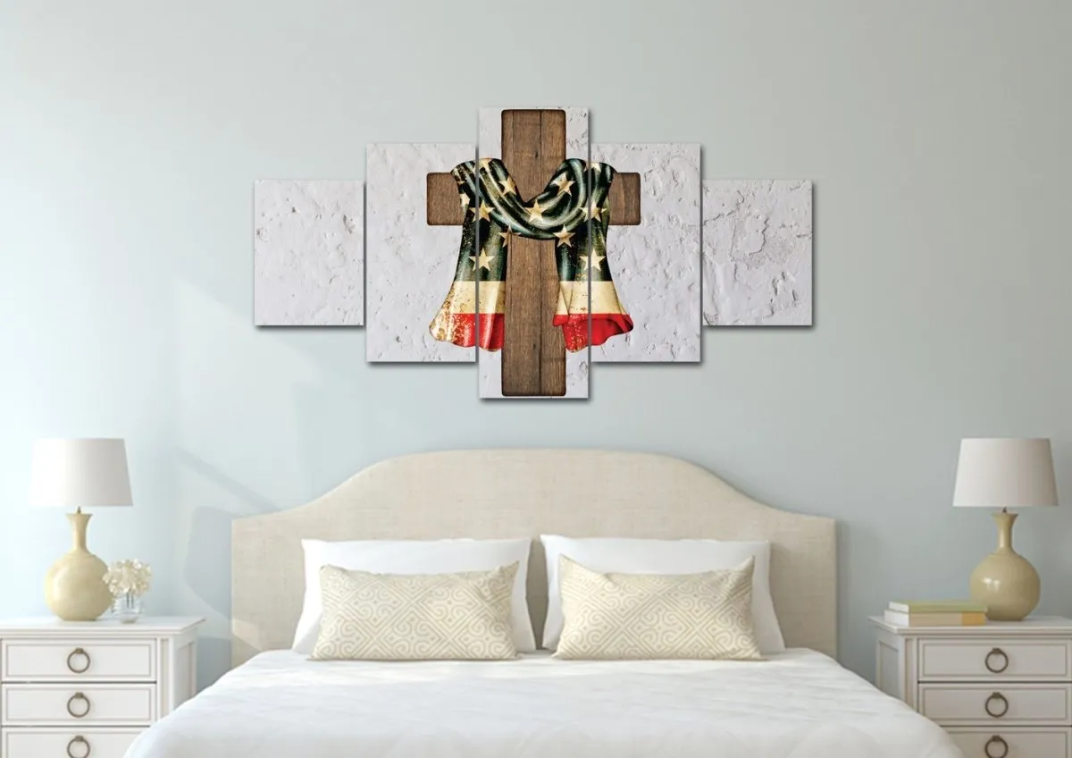 Draped Cross American Flag Patriotic Wall Art - Christian Canvas Wall Art