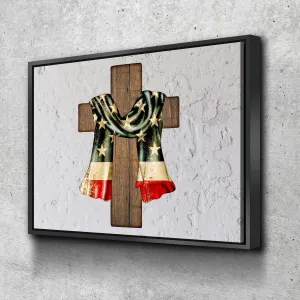 Draped Cross American Flag Patriotic Wall Art - Christian Canvas Wall Art