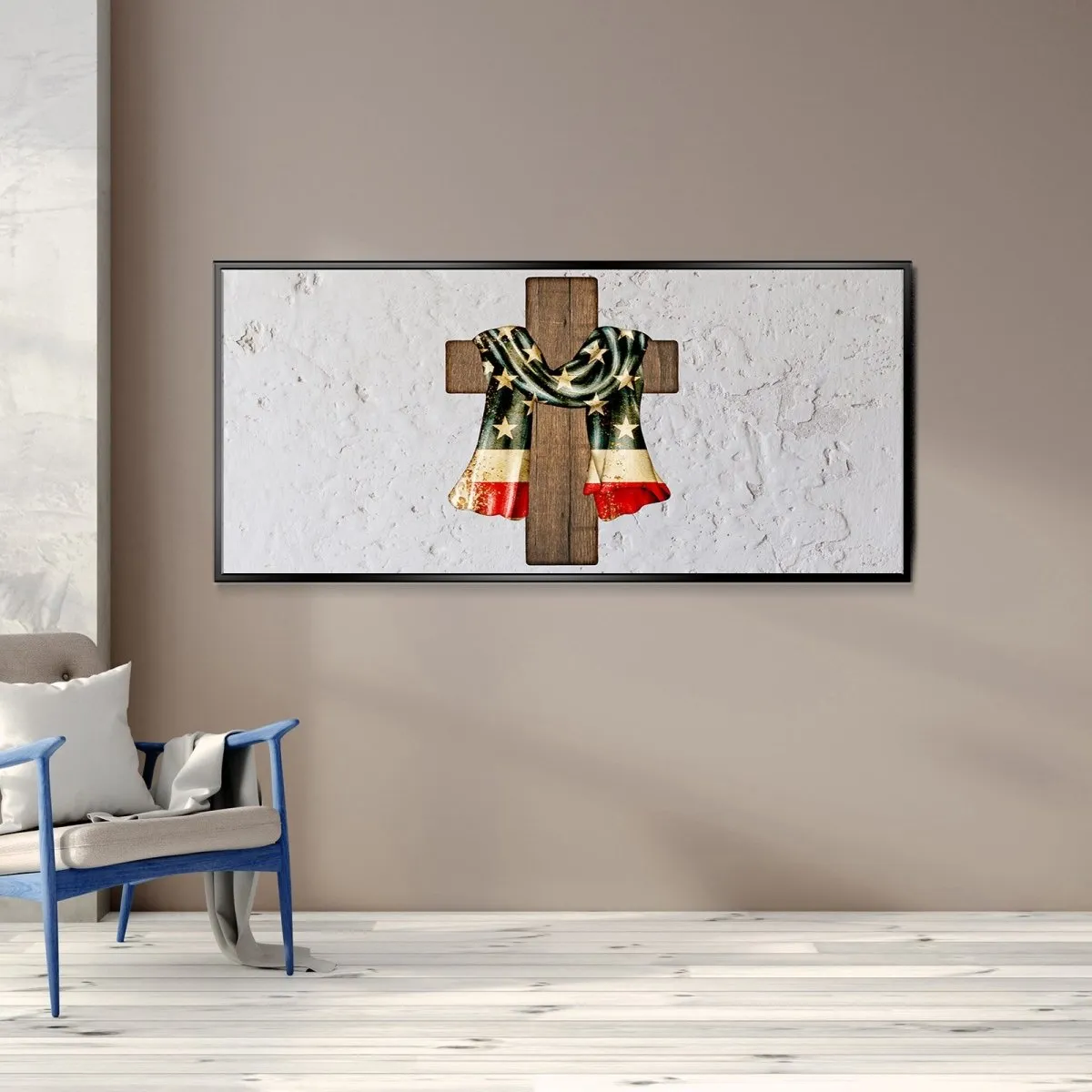 Draped Cross American Flag Patriotic Wall Art - Christian Canvas Wall Art