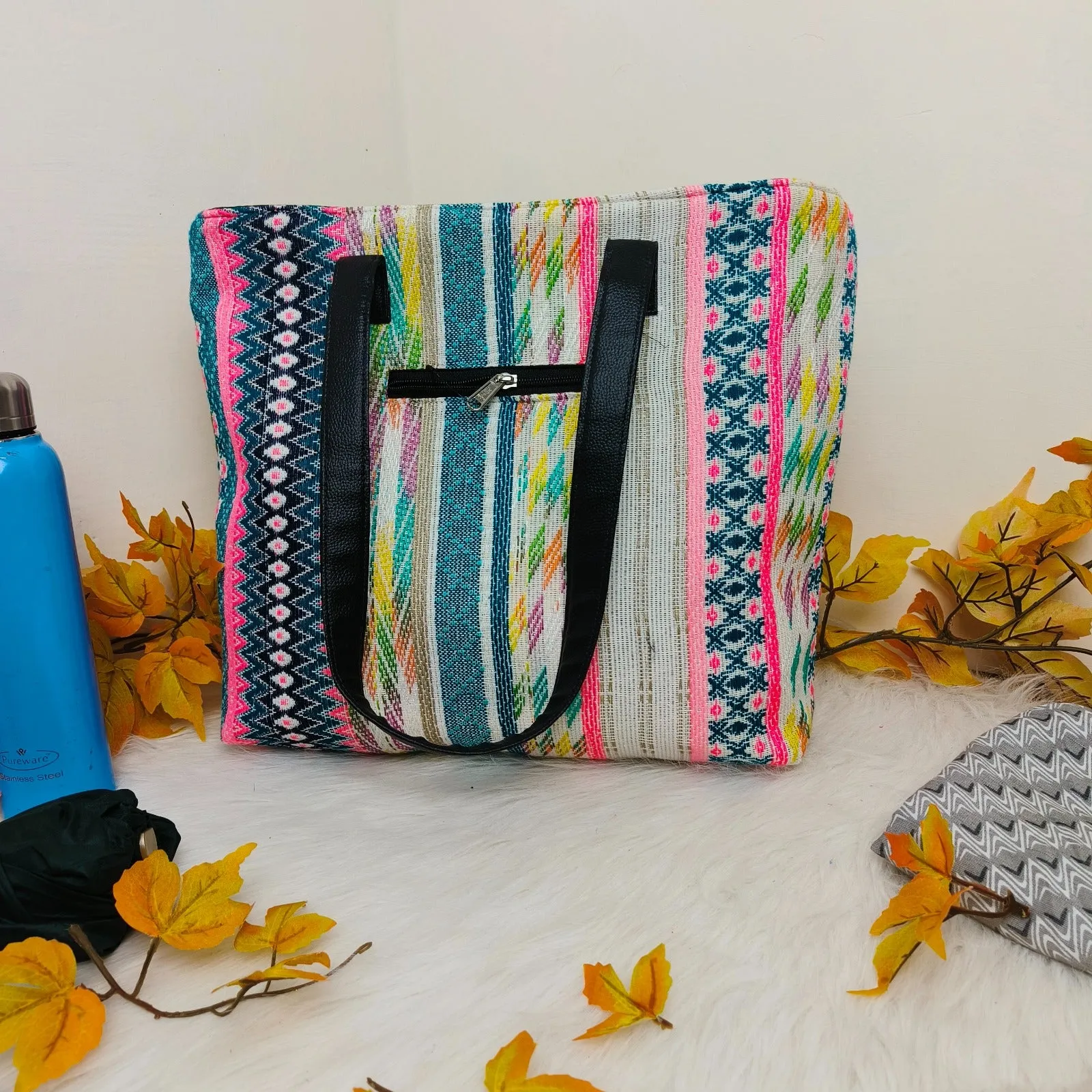 Dual Zip Fusion Tote Multicolour Kilm Patterns