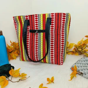 Dual Zip Fusion Tote Orange and yellow Southwestern Pattern Prints