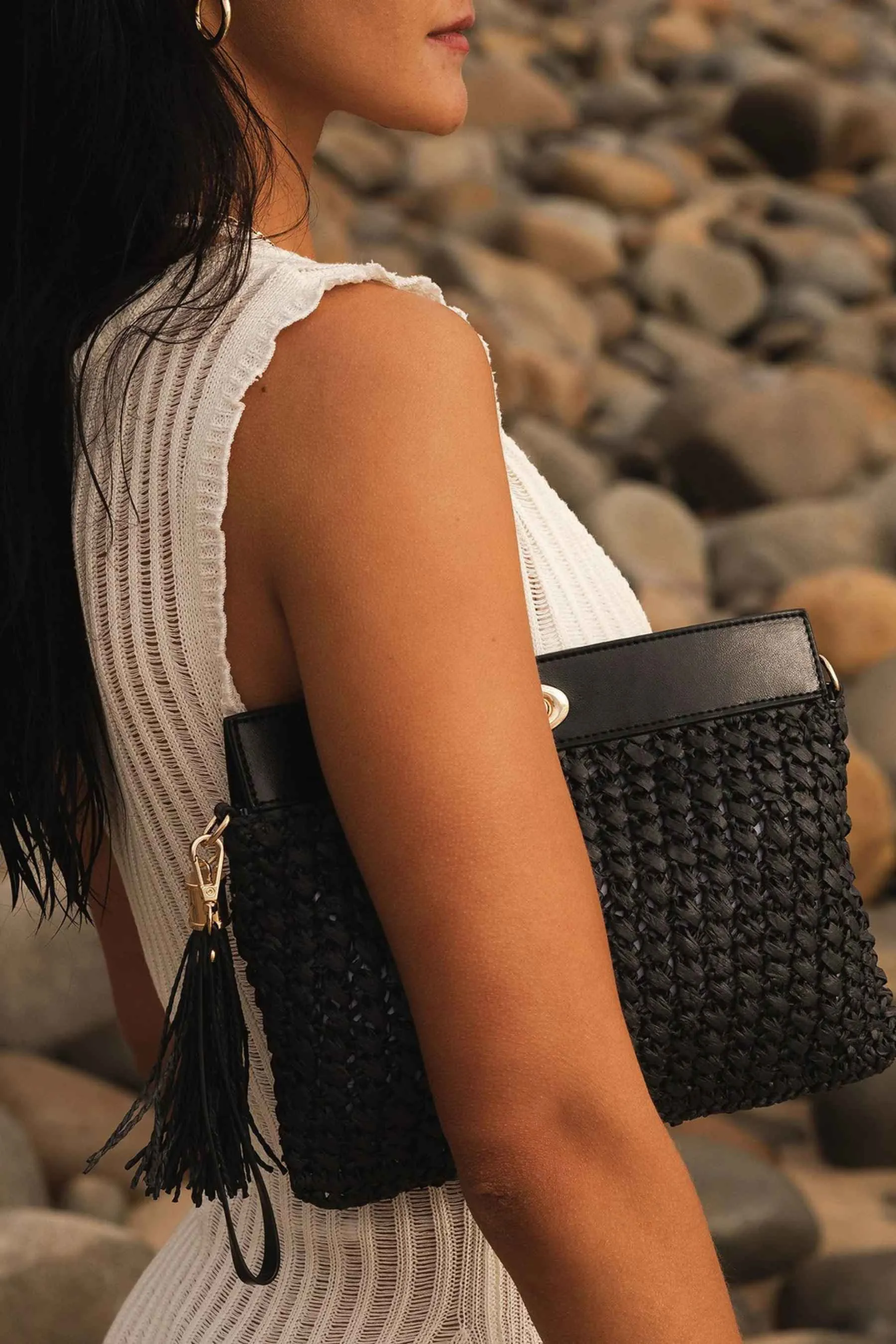 Fern Raffia Clutch | Black