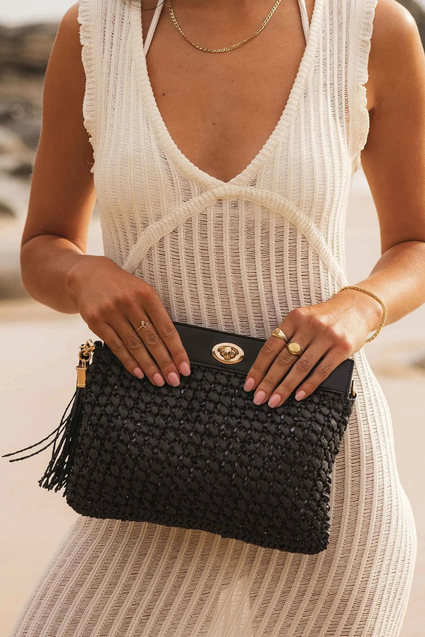 Fern Raffia Clutch | Black