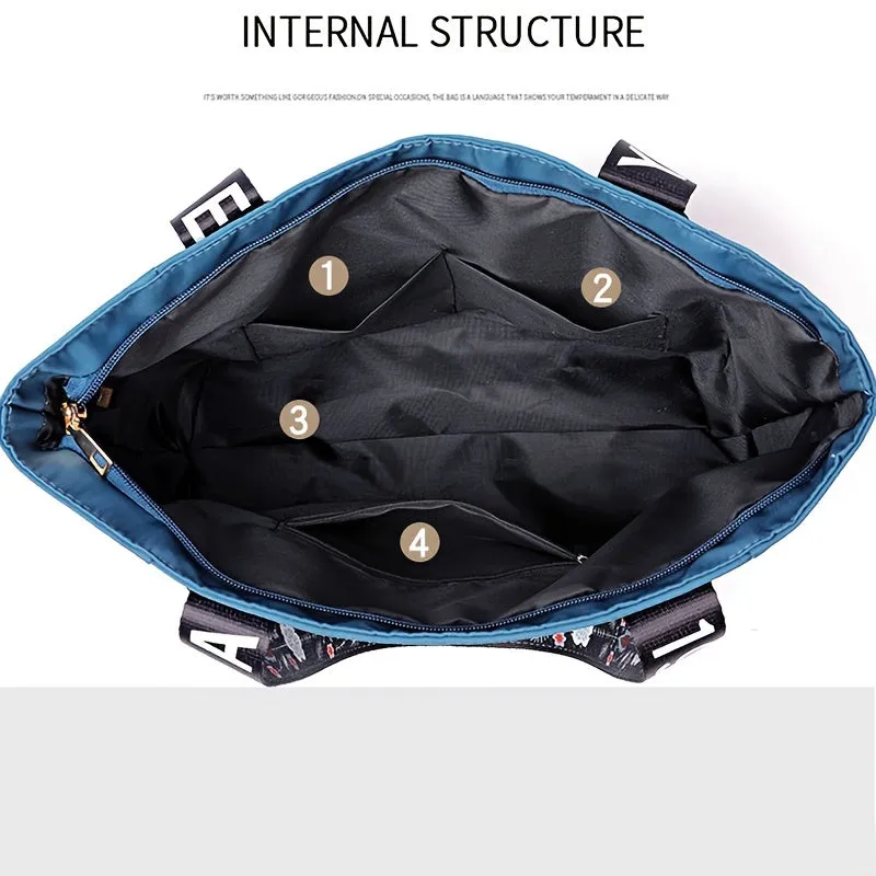 Flower Print Tote Stylish Spacious Shoulder Bag for Work