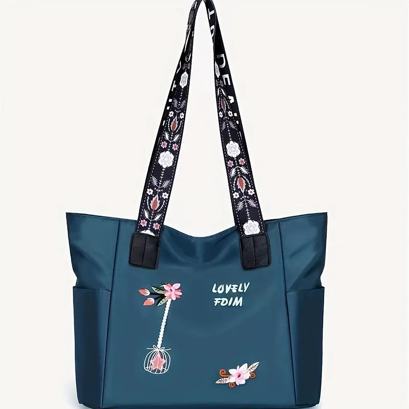 Flower Print Tote Stylish Spacious Shoulder Bag for Work