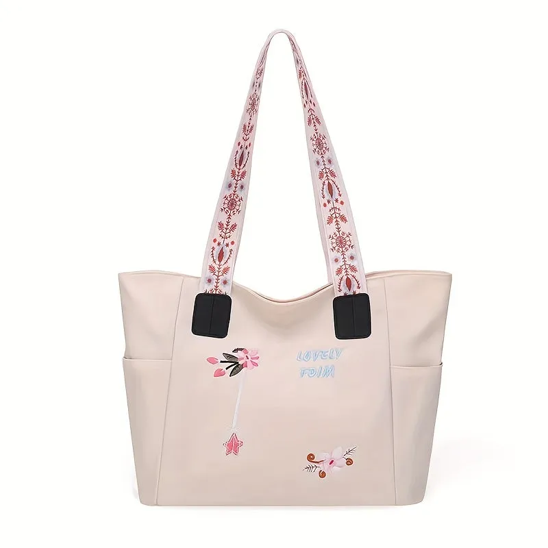 Flower Print Tote Stylish Spacious Shoulder Bag for Work