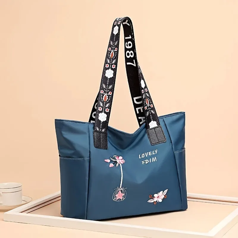 Flower Print Tote Stylish Spacious Shoulder Bag for Work