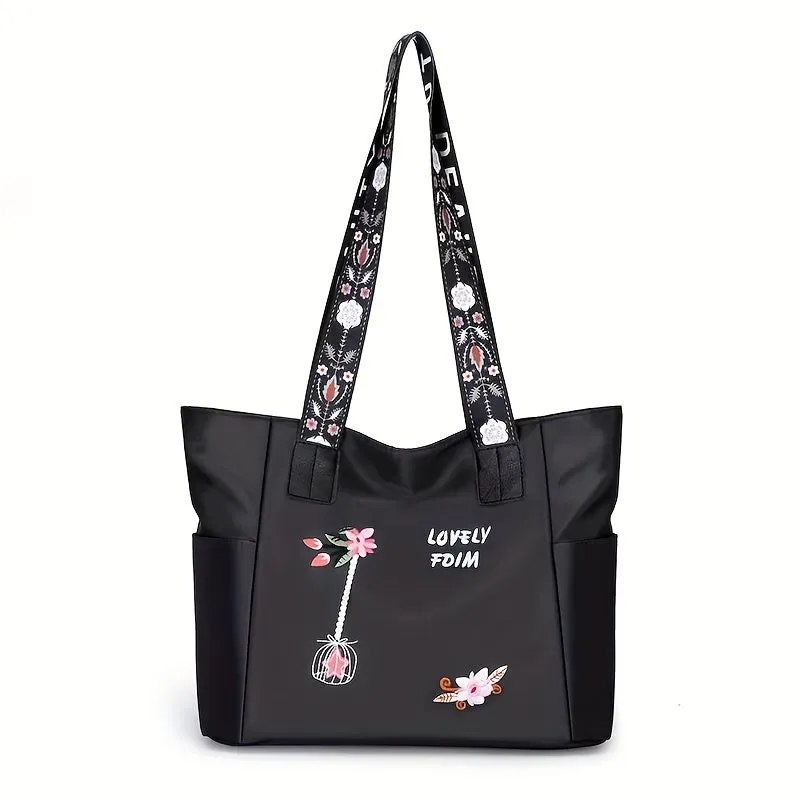 Flower Print Tote Stylish Spacious Shoulder Bag for Work