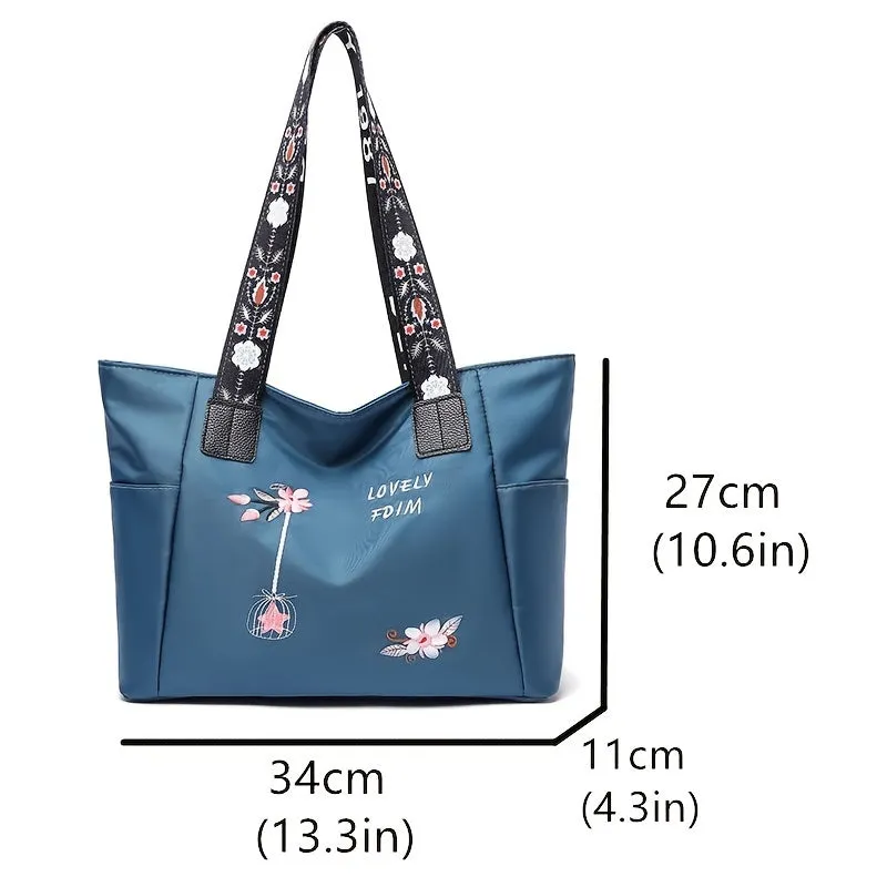 Flower Print Tote Stylish Spacious Shoulder Bag for Work