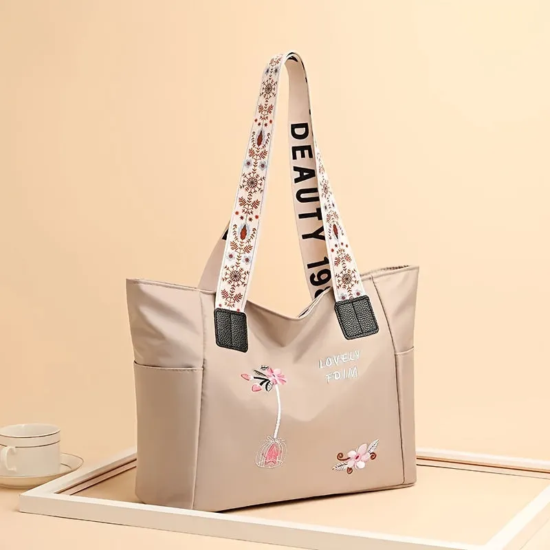 Flower Print Tote Stylish Spacious Shoulder Bag for Work