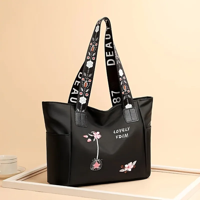 Flower Print Tote Stylish Spacious Shoulder Bag for Work
