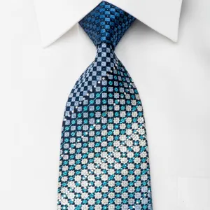 GGio Rhinestone Silk Tie Geometric On Blue With Blue Sparkles