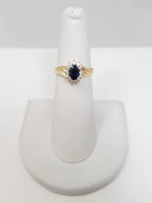 Glamorous 14k Yellow Gold Natural Sapphire Diamond Halo Ring
