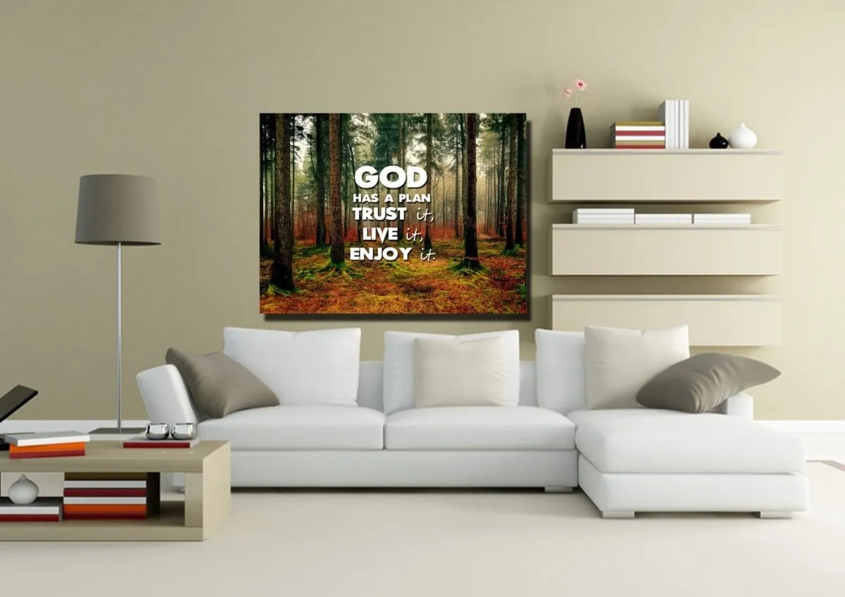 God Has A Plan - Trust It, Live It, Enjoy It Wall Art Canvas Print - Christian Canvas Wall Art