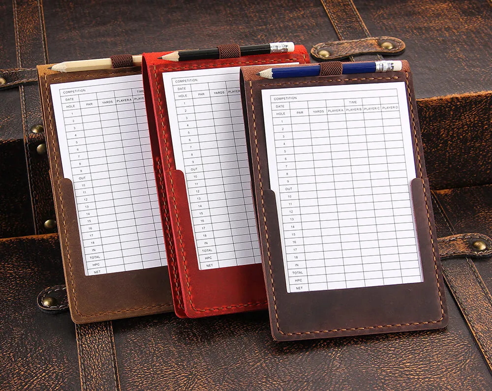 Handmade Leather Yardage Book Cover, Leather Golf Scorecard Holder