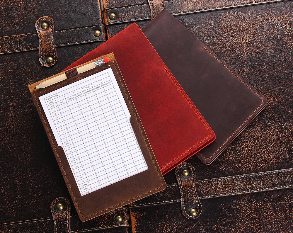 Handmade Leather Yardage Book Cover, Leather Golf Scorecard Holder