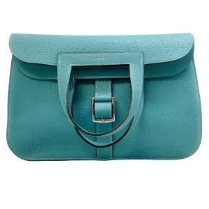 Hermes Hazlan 31 GM Handbag in Blue Clemence Leather