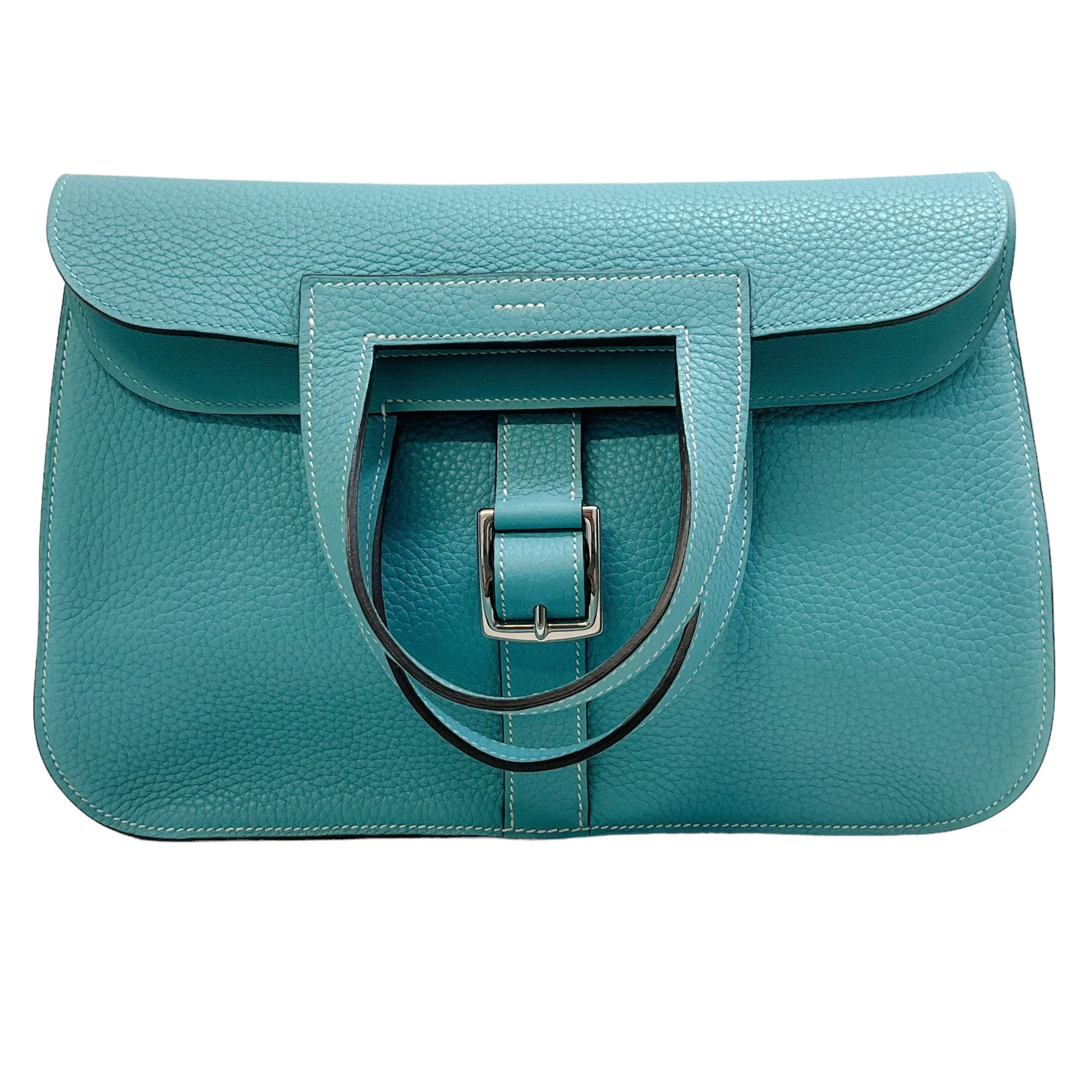Hermes Hazlan 31 GM Handbag in Blue Clemence Leather