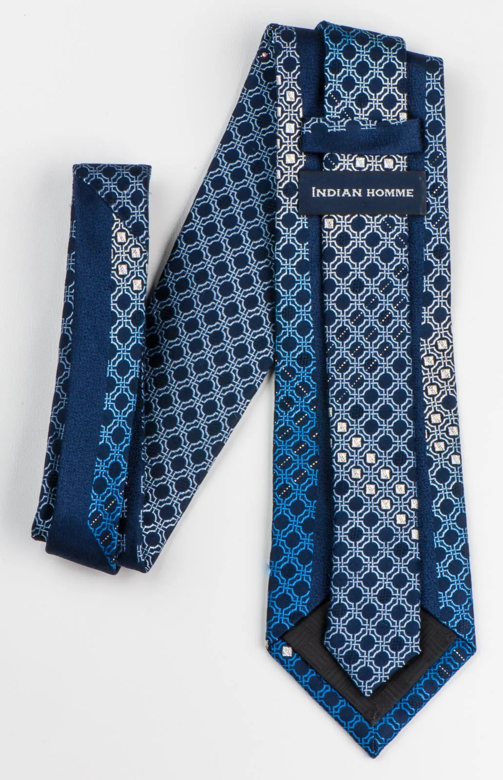 Indian Homme Rhinestone Neck Tie Trellis on Navy Blue Silk With Silver Sparkles
