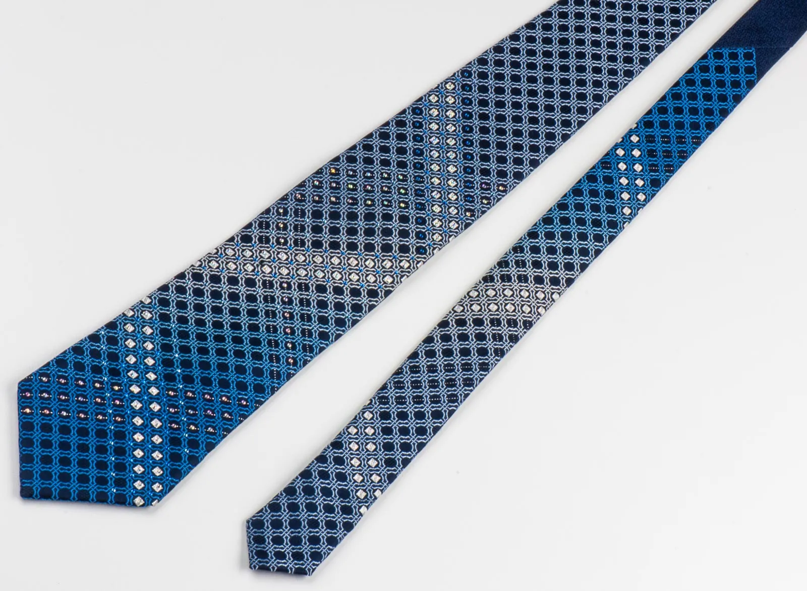 Indian Homme Rhinestone Neck Tie Trellis on Navy Blue Silk With Silver Sparkles